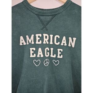 American Eagle Sweater Women Small Green Crew Neck Oversized Retro Vintage‎ Look